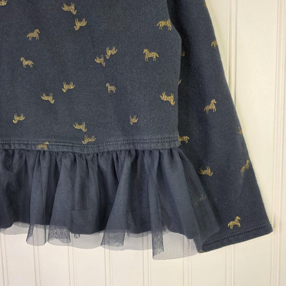 Carter's Sweatshirt Top Girls 4T Blue Horse Print Tulle Peplum Hem Bow Festive - Picture 2 of 9